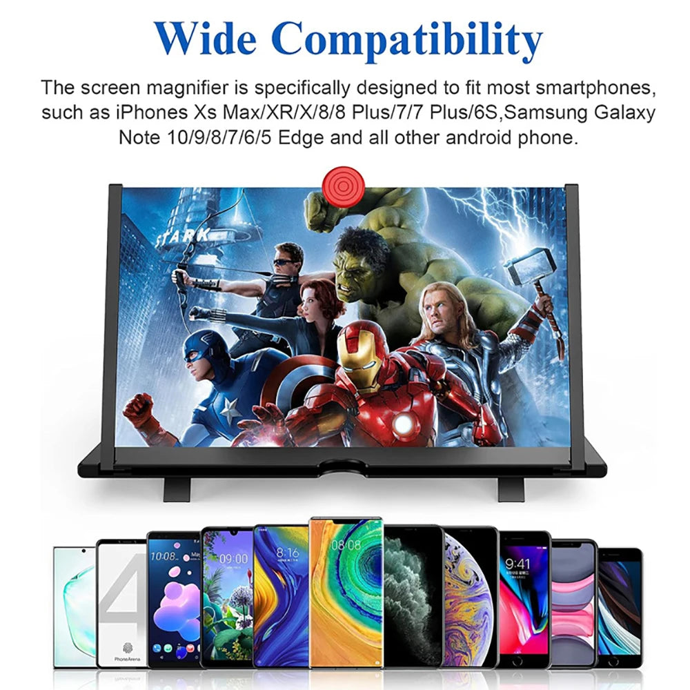 12/10 Inch HD Mobile Phone Screen Magnifier With Phone Holders Cell Phone Screen Video Amplifier Enlarged Screen Phone Stands