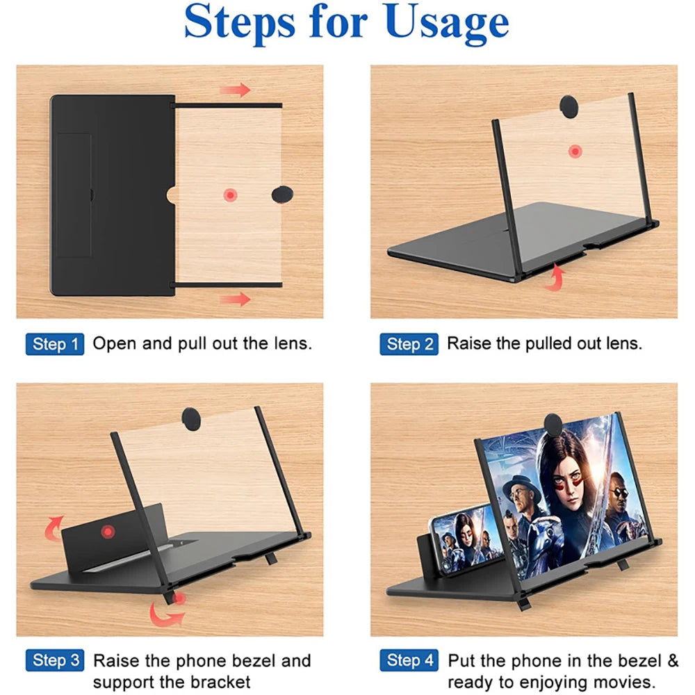 12/10 Inch HD Mobile Phone Screen Magnifier With Phone Holders Cell Phone Screen Video Amplifier Enlarged Screen Phone Stands